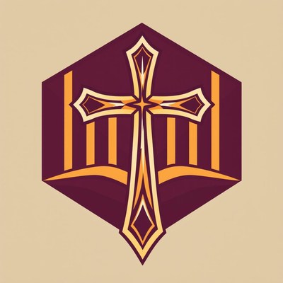 Golden cross on burgundy background