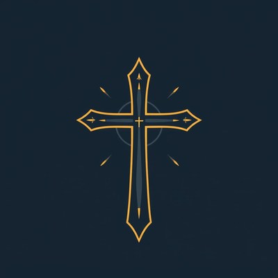 Golden cross on blue background