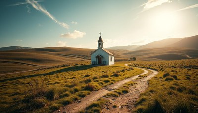White church on a hilltop