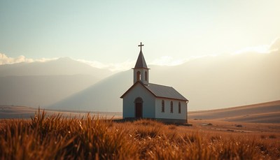 Church on a hilltop at sunset