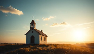 A small church at sunset