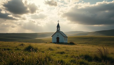A small church in a field