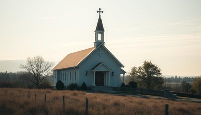 A small white church in the countryside