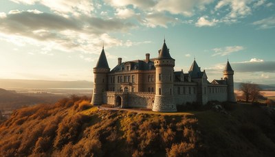 A stone castle perched on a hilltop