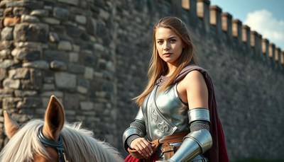 Woman in armor on horseback