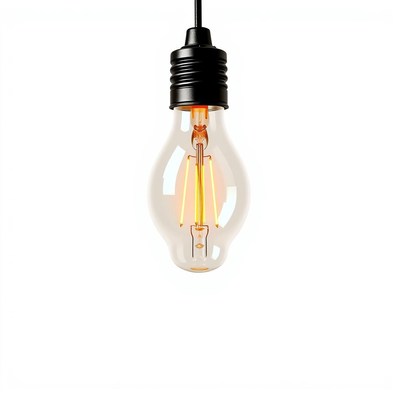 A hanging lightbulb with filament