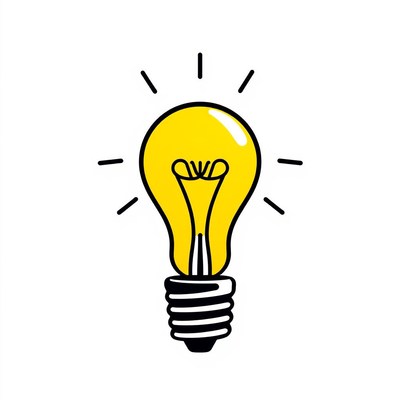 A yellow light bulb with rays