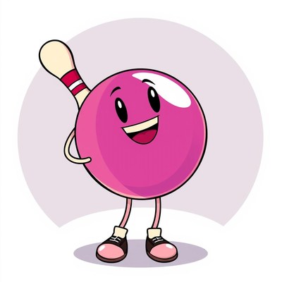 Happy pink bowling pin cartoon