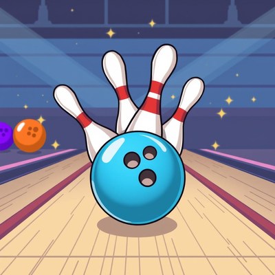 Bowling ball knocks down pins