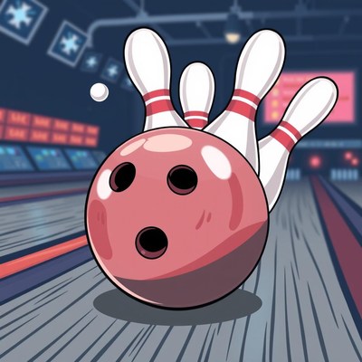 Bowling ball knocking down pins