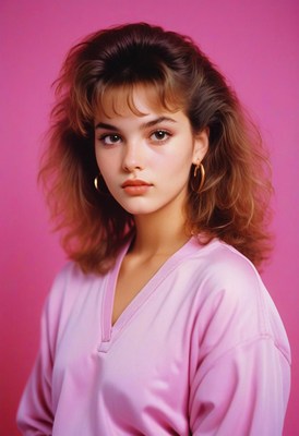 Woman with brown hair in pink shirt