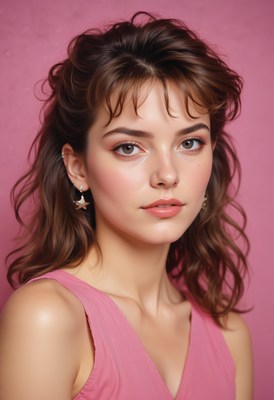Woman with brown hair and pink tank top