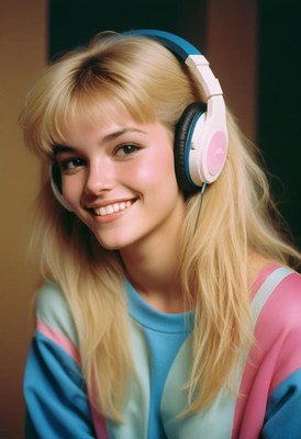 Woman with headphones smiling
