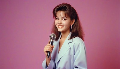 Young woman singing with microphone