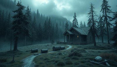 A cabin in the misty forest