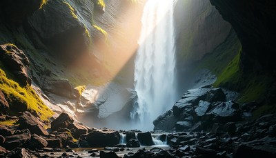 Waterfall through a canyon