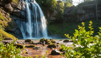 Waterfall in a lush forest