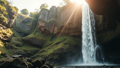 Waterfall cascading down a cliff in a canyon