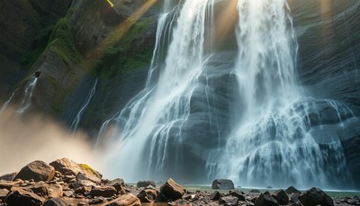 Waterfall cascading down cliff