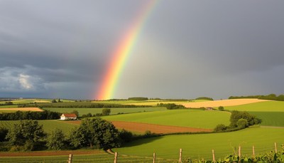 Rainbow over rural landscape