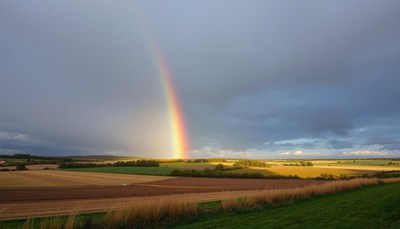 Rainbow over rural fields