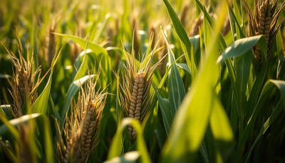 Close-up of wheat stalks in a field