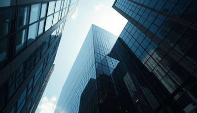 Glass buildings pointing upwards