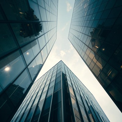 Glass skyscrapers looking up