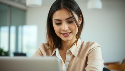 Woman working on laptop in office