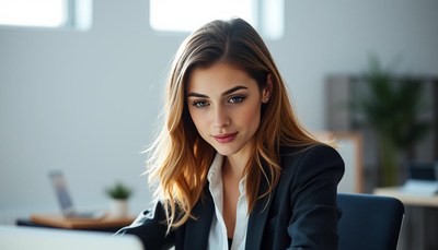 Woman working on laptop in office