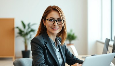 Woman working on a laptop in an office