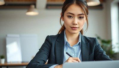 Businesswoman working on laptop
