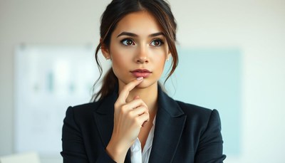 Woman in a business suit thinking in an office
