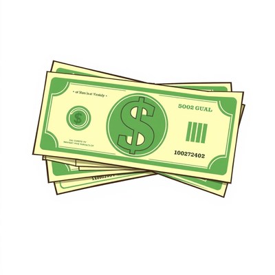 A stack of green cartoon dollar bills