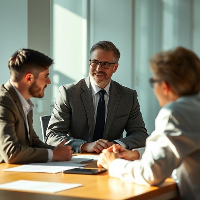 A businessman smiles during a meeting