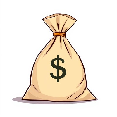 A cartoon money bag with a dollar sign