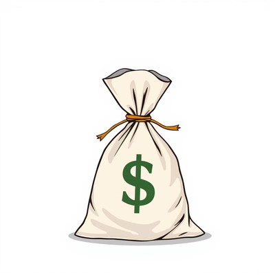 White money bag with green dollar sign on white bg