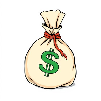 A cartoon money bag with a dollar sign