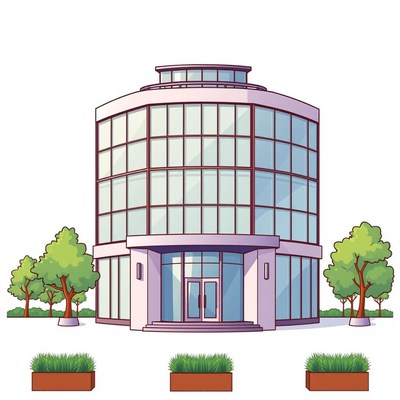 A modern office building with large windows