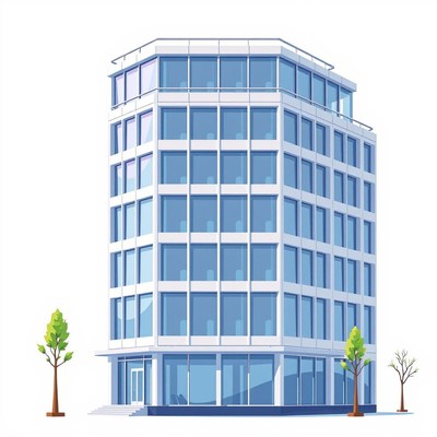 A modern office building with large windows