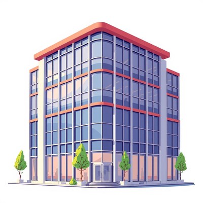 A modern office building with large windows