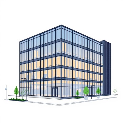 A modern office building with large windows