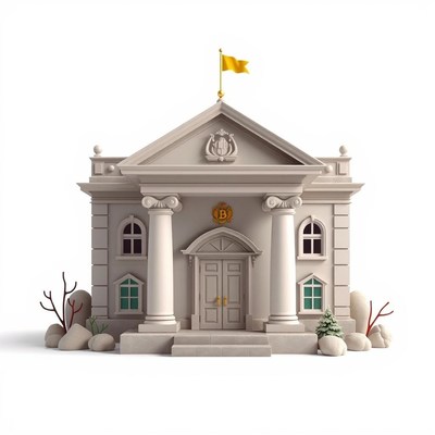 A small, white building with a yellow flag on top