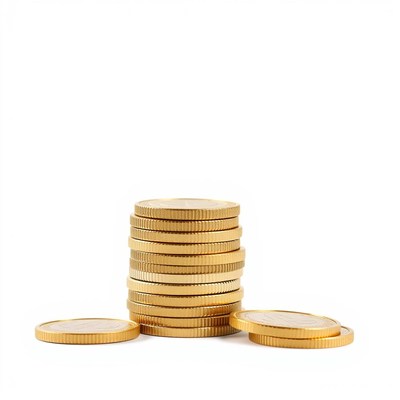 A stack of gold coins on a white background