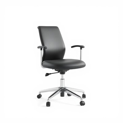 Black office chair with chrome on white backdrop