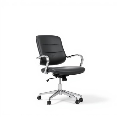 Black office chair with silver arms on white background