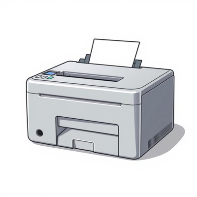 A gray printer with a blank piece of paper in the tray