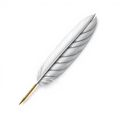A white feather pen with a gold nib