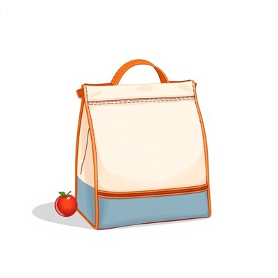 A lunch bag with an apple