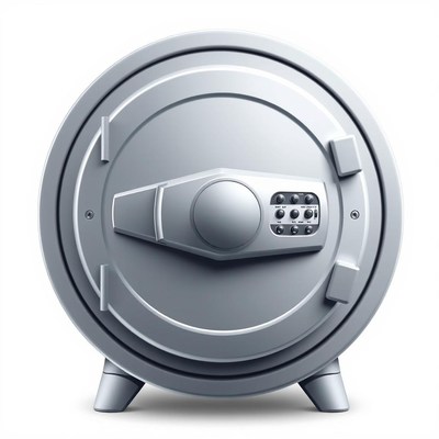 A silver safe with a digital lock
